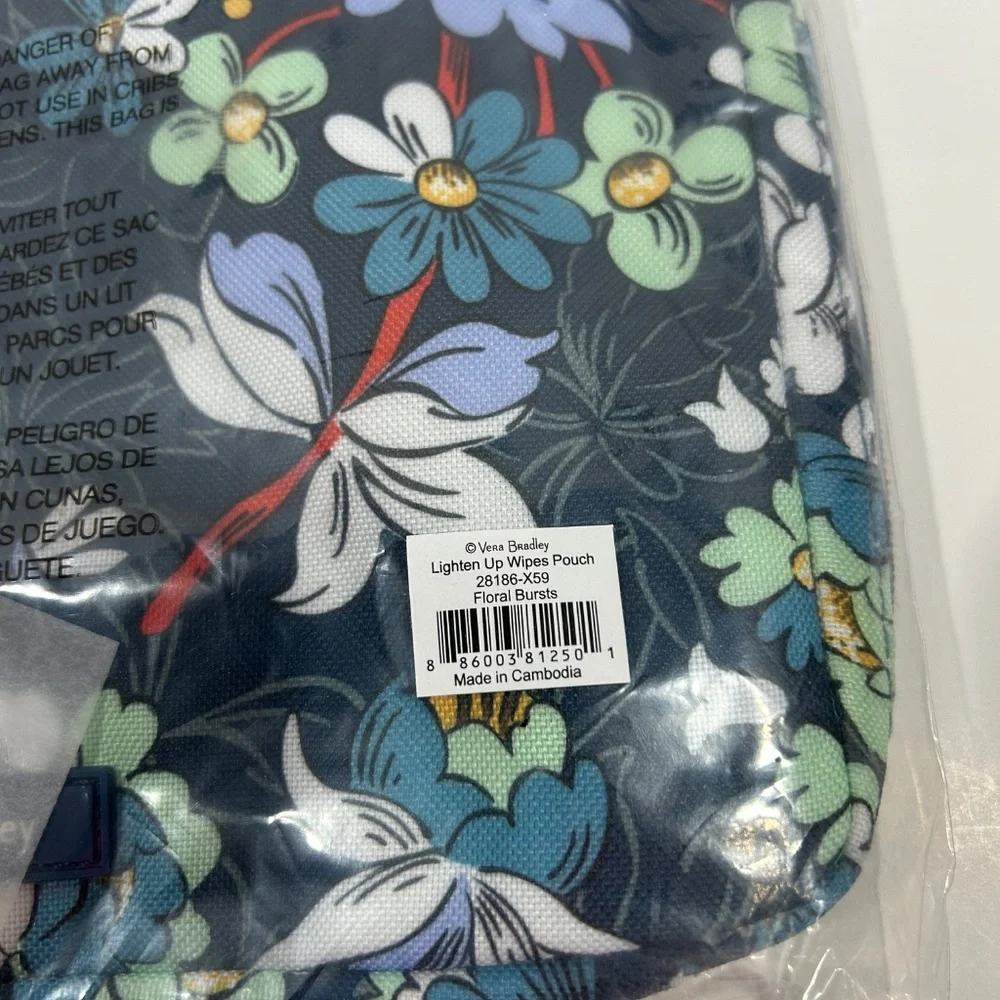 Vera Bradley Wipes Wristlet Pouch-Bag FLORAL BURST Blue Navy Diaper-Changing NEW